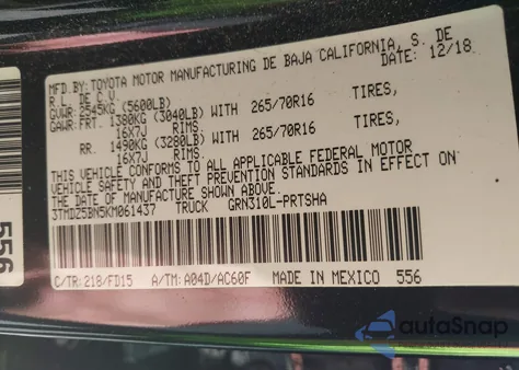 2019 Toyota Tacoma Trd Off Road из США, поврежденный, VIN 3TMDZ5BN5KM061437